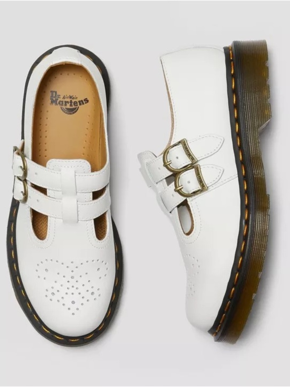 NEW Dr. Martens White Double Buckle Mary Jane Shoes